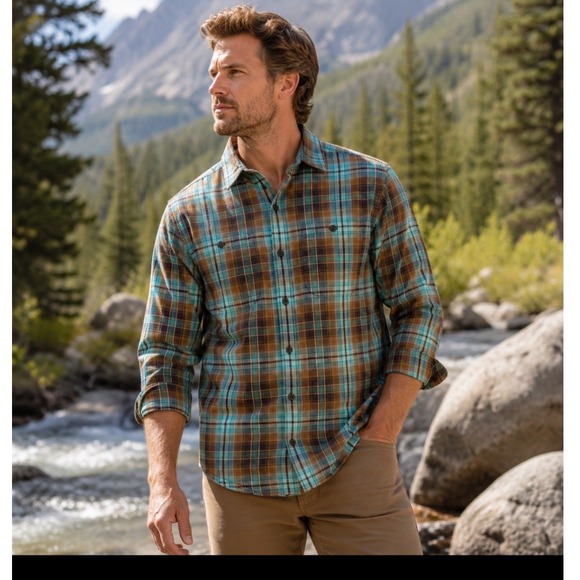 Patagonia Other - Patagonia Men's Organic Cotton Plaid Flannel Shirt Brown Turquoise Gorpcore M
